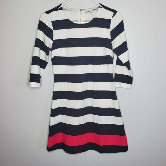 Almost Famous S Black White Pink Striped Elbow Sleeve Sweater Dress Zip Up - Picture 3 of 13